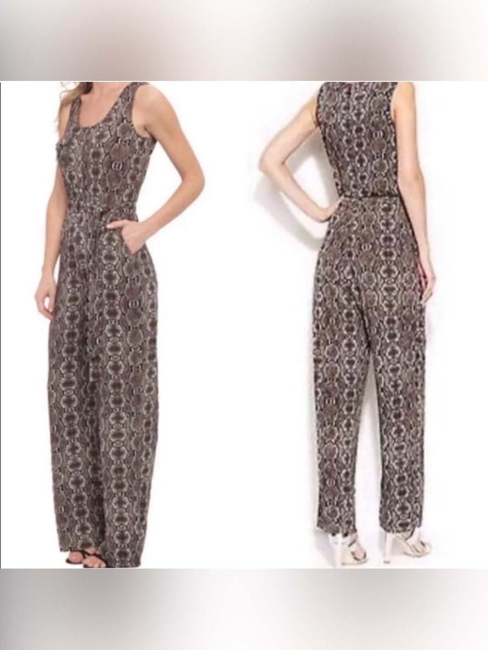 UEC Calvin Klein Black Brown Tan Snake-Print Sleeveless one piece Jumpsuit SZ 8
